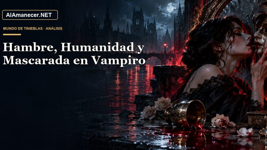 Portada de Hambre, Humanidad y Mascarada en Vampiro en AlAmanecer.NET