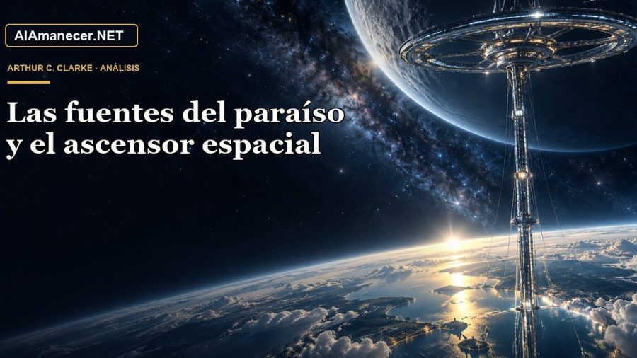 Portada de Las fuentes del paraíso y el ascensor espacial en AlAmanecer.NET