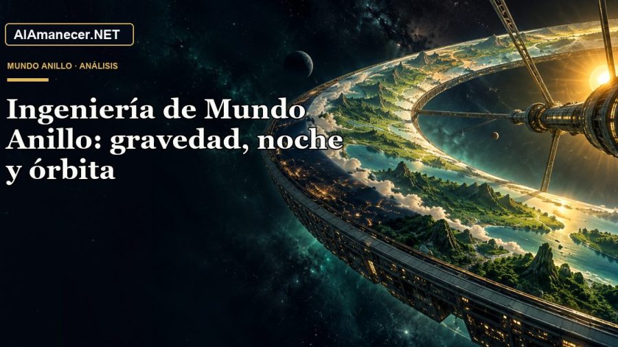 Portada de Ingeniería de Mundo Anillo: gravedad, noche y órbita en AlAmanecer.NET