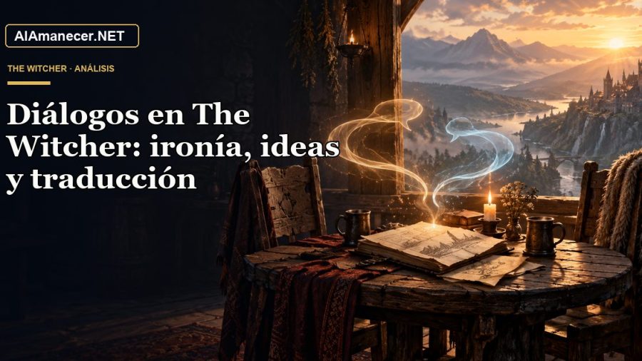 Portada de Diálogos en The Witcher: ironía, ideas y traducción en AlAmanecer.NET